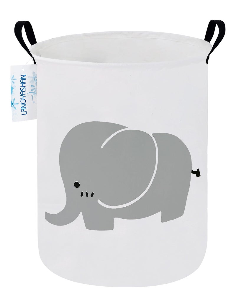 LANGYASHAN Laundry Basket Canvas Fabric Collapsible Organizer Basket for Storage Bin Toy Bins Gift Baskets Bedroom Clothes Children Nursery Hamper (Elephant) - Image 1